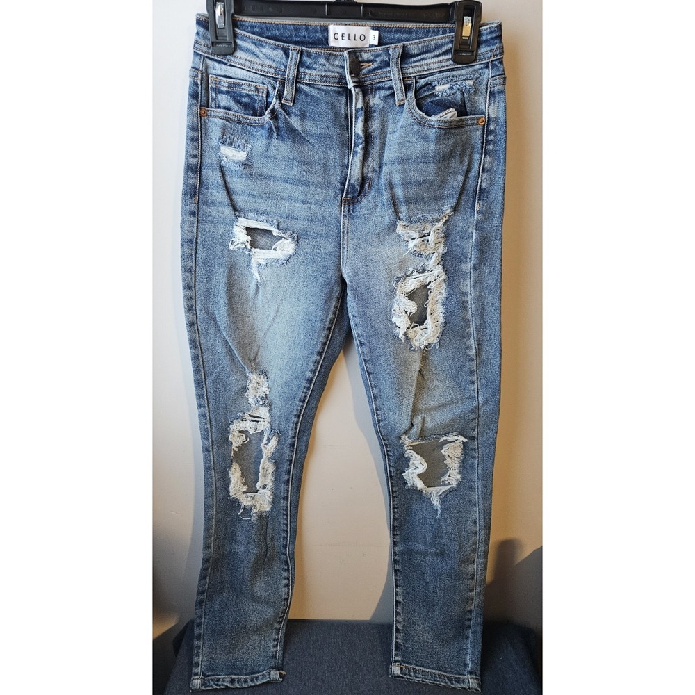 Cello Distressed‎ Skinny Jeans Size 3 Women's Blue Stretch Denim